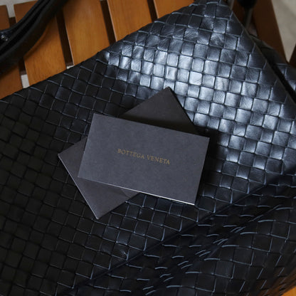 Bottega Veneta Vintage Black Intrecciato Ring Hobo Shoulder Flap Bag