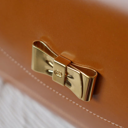 Gucci Vintage Caramel Brown Leather Gold GG Bow Origami Shoulder Flap Bag