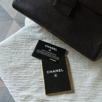 Chanel Vintage Dark Brown Caviar Leather Diamond Stitched Flap Shoulder Bag