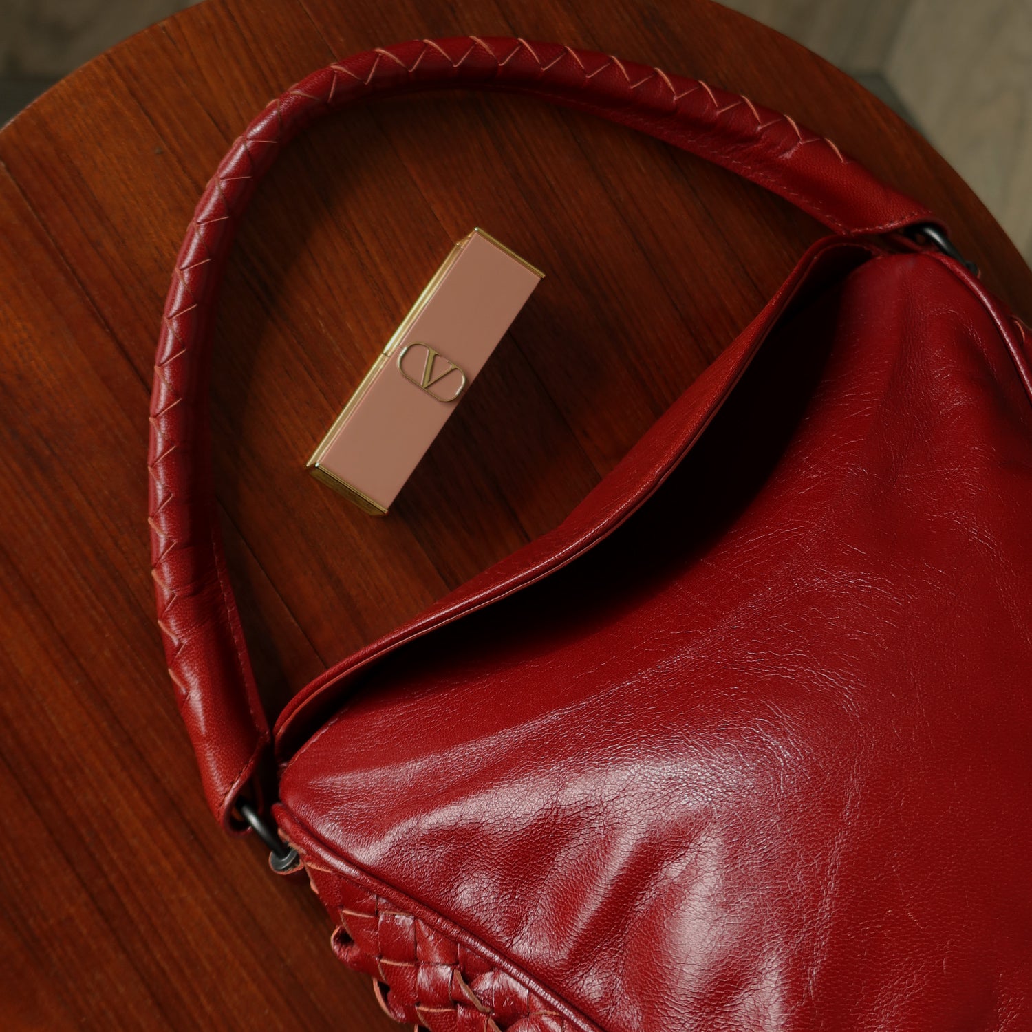 Bottega Veneta Vintage Intrecciato Weave Scarlet Red Half Moon Bag