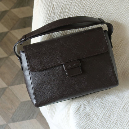 Chanel Vintage Dark Brown Caviar Leather Diamond Stitched Flap Shoulder Bag