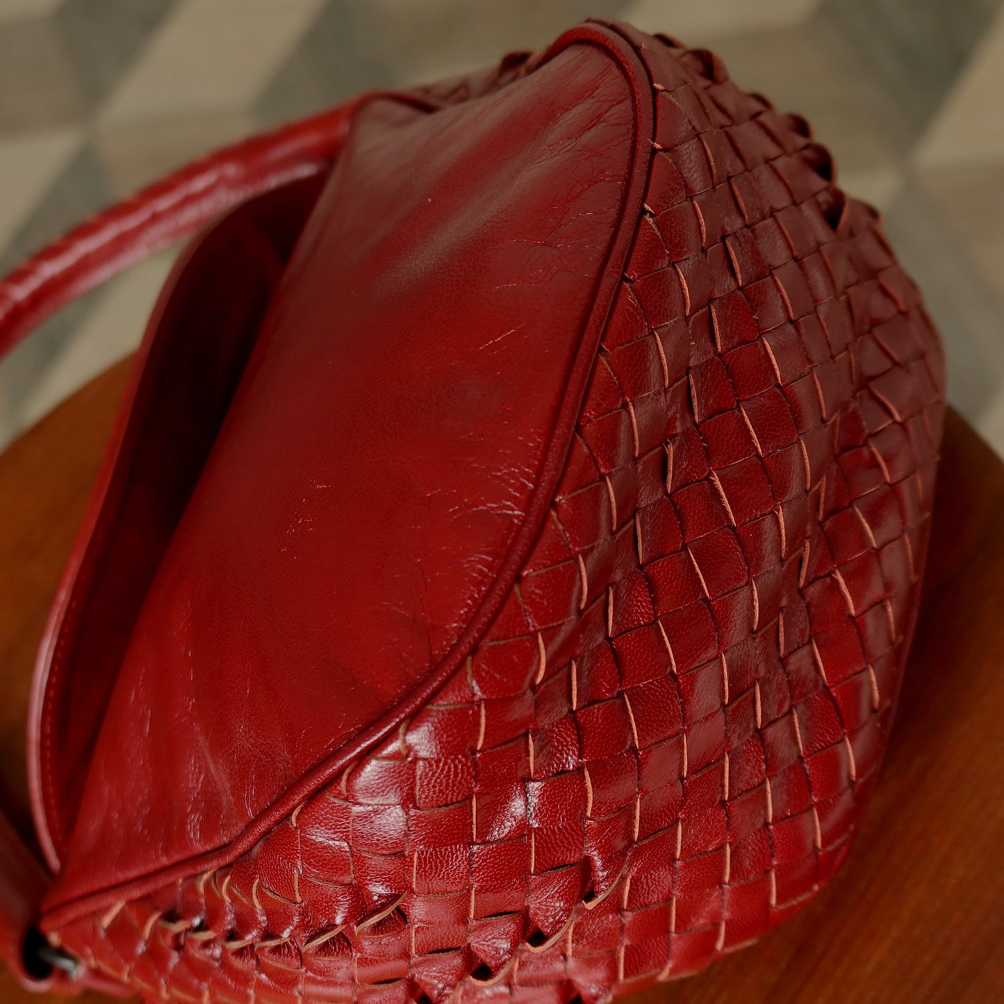 Bottega Veneta Vintage Intrecciato Weave Scarlet Red Half Moon Bag
