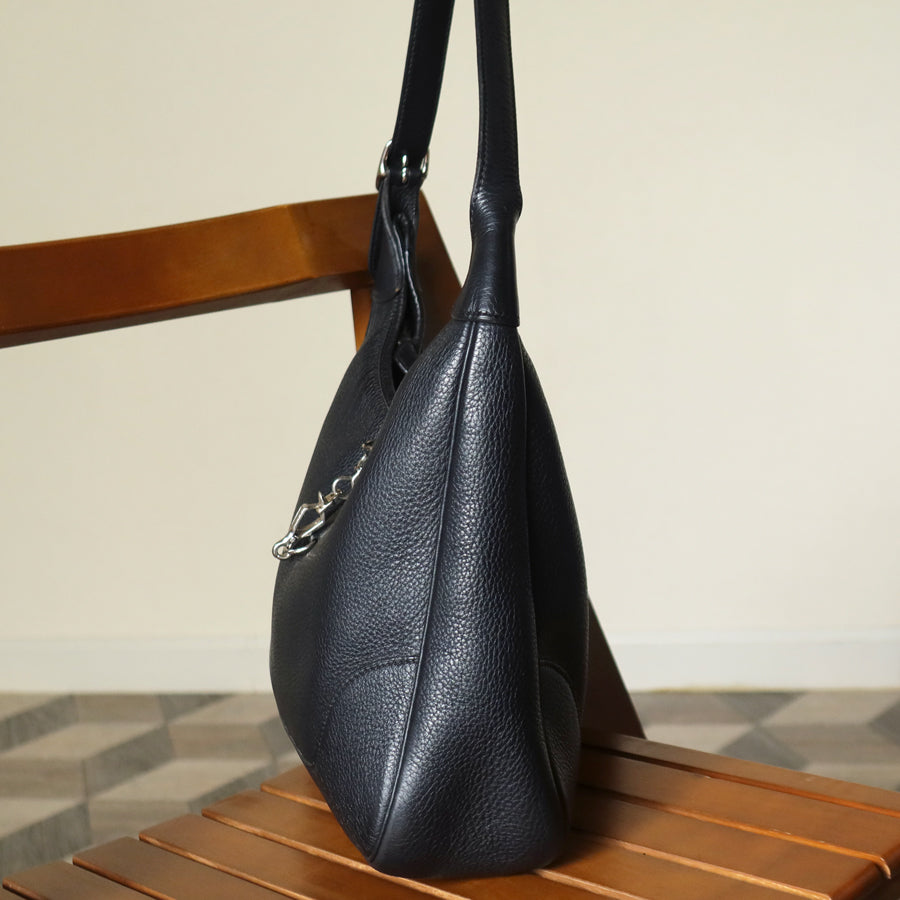 Hermès Vintage '90s Black Clemence Leather Trim II 31 Shoulder Bag