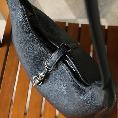 Hermès Vintage '90s Black Clemence Leather Trim II 31 Shoulder Bag