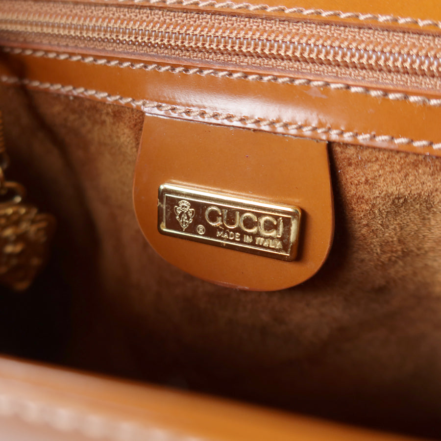 Gucci Vintage Caramel Brown Leather Gold GG Bow Origami Shoulder Flap Bag
