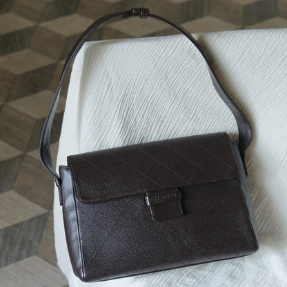 Chanel Vintage Dark Brown Caviar Leather Diamond Stitched Flap Shoulder Bag