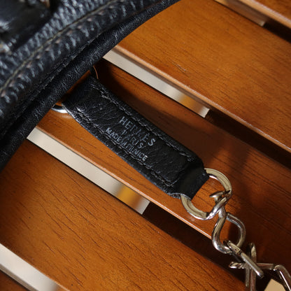 Hermès Vintage '90s Black Clemence Leather Trim II 31 Shoulder Bag