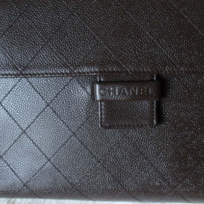 Chanel Vintage Dark Brown Caviar Leather Diamond Stitched Flap Shoulder Bag