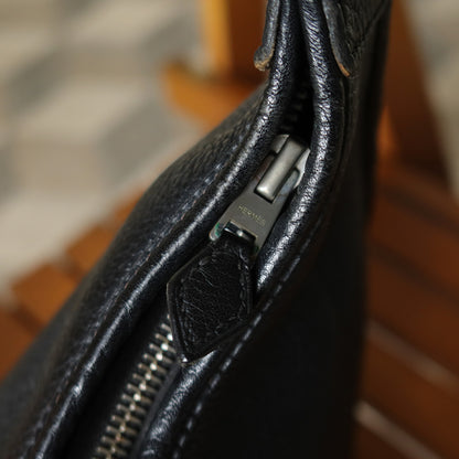 Hermès Vintage '90s Black Clemence Leather Trim II 31 Shoulder Bag