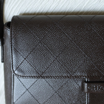 Chanel Vintage Dark Brown Caviar Leather Diamond Stitched Flap Shoulder Bag