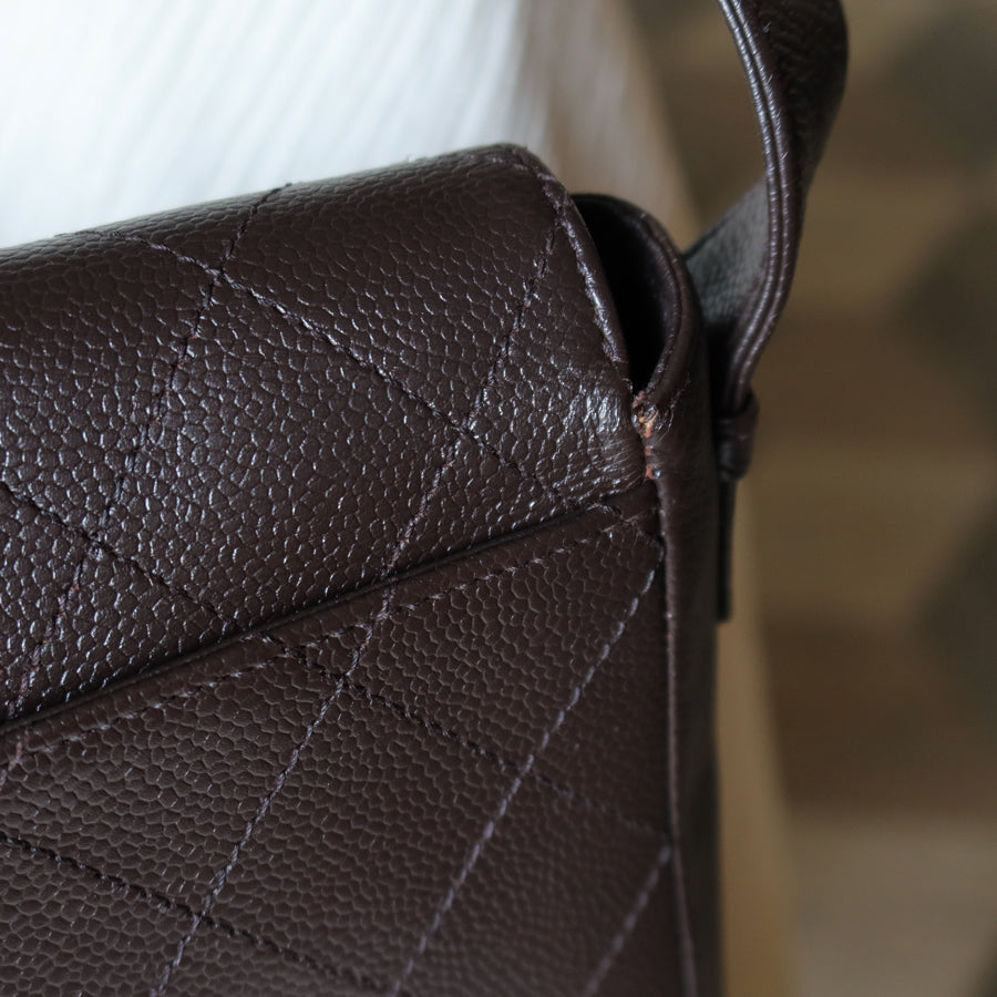 Chanel Vintage Dark Brown Caviar Leather Diamond Stitched Flap Shoulder Bag