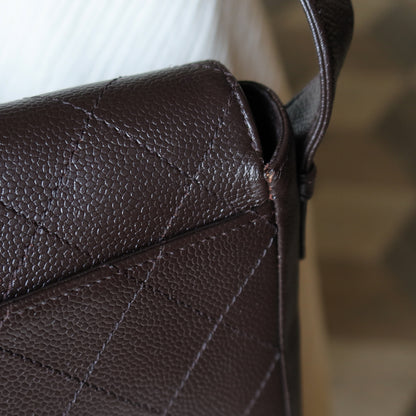 Chanel Vintage Dark Brown Caviar Leather Diamond Stitched Flap Shoulder Bag