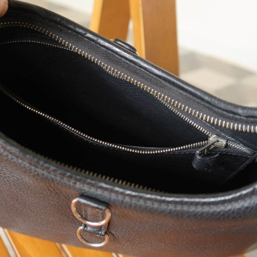 Hermès Vintage '90s Black Clemence Leather Trim II 31 Shoulder Bag