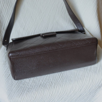 Chanel Vintage Dark Brown Caviar Leather Diamond Stitched Flap Shoulder Bag