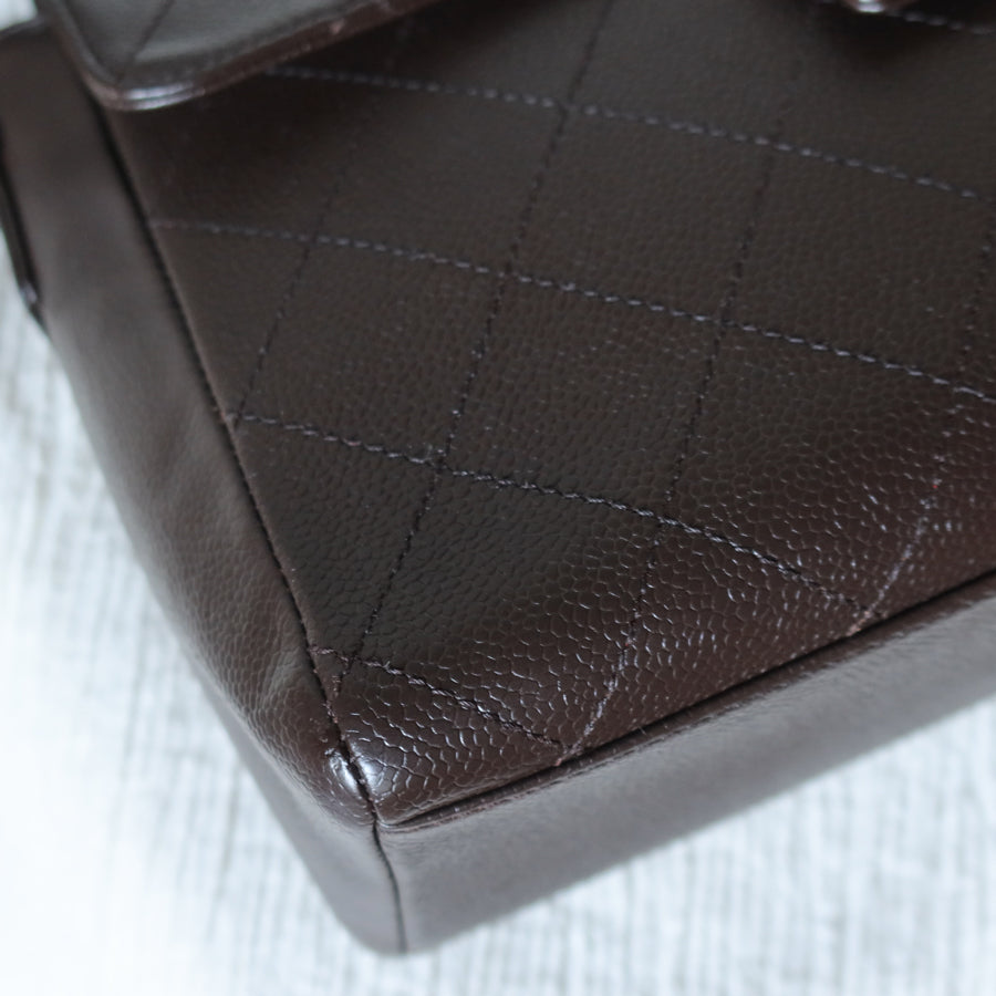 Chanel Vintage Dark Brown Caviar Leather Diamond Stitched Flap Shoulder Bag
