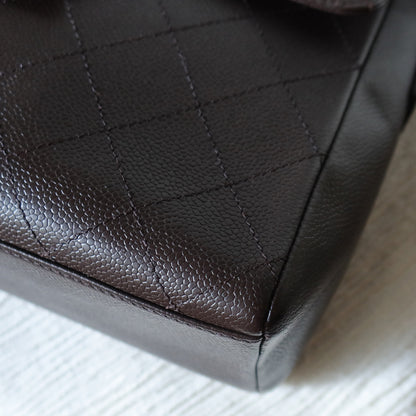 Chanel Vintage Dark Brown Caviar Leather Diamond Stitched Flap Shoulder Bag