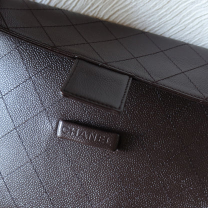 Chanel Vintage Dark Brown Caviar Leather Diamond Stitched Flap Shoulder Bag