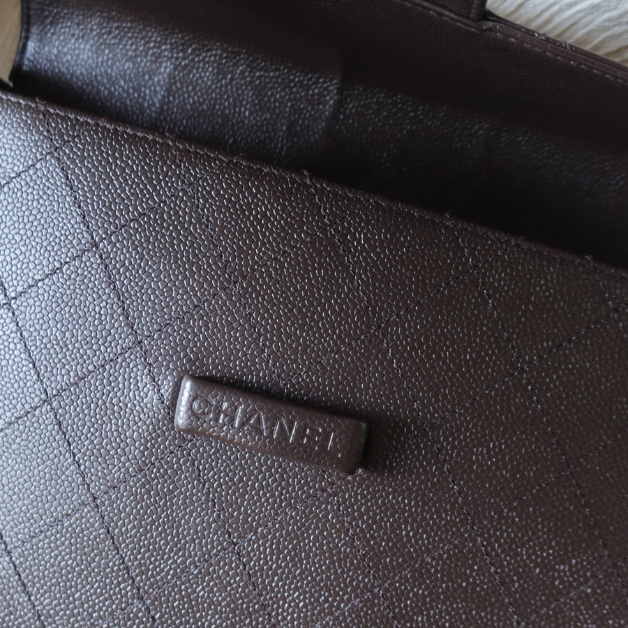 Chanel Vintage Dark Brown Caviar Leather Diamond Stitched Flap Shoulder Bag