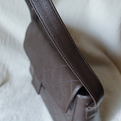 Chanel Vintage Dark Brown Caviar Leather Diamond Stitched Flap Shoulder Bag