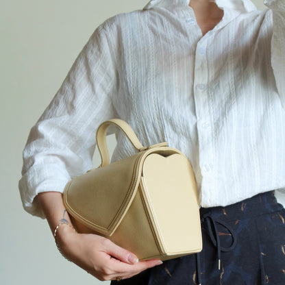 YSL Vintage Ivory Leather Heart Shape Picnic Style Top Handle Bag