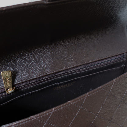 Chanel Vintage Dark Brown Caviar Leather Diamond Stitched Flap Shoulder Bag