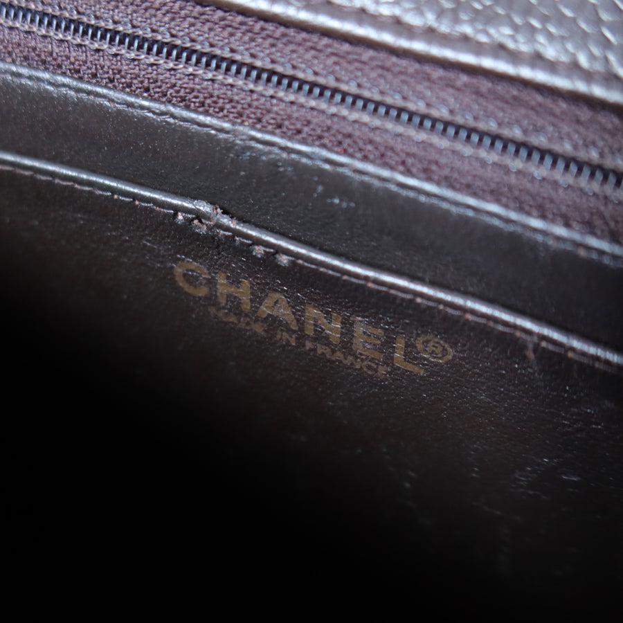 Chanel Vintage Dark Brown Caviar Leather Diamond Stitched Flap Shoulder Bag