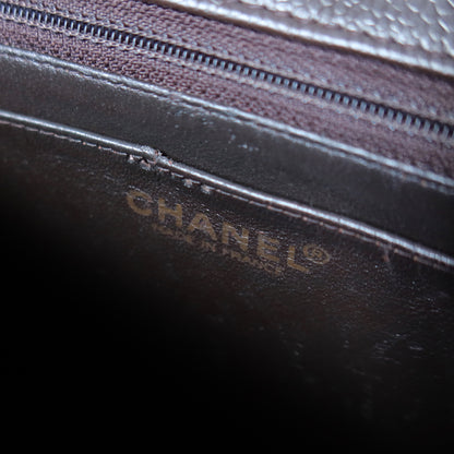 Chanel Vintage Dark Brown Caviar Leather Diamond Stitched Flap Shoulder Bag