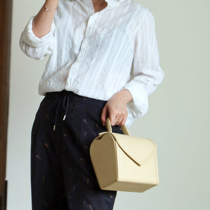 YSL Vintage Ivory Leather Heart Shape Picnic Style Top Handle Bag