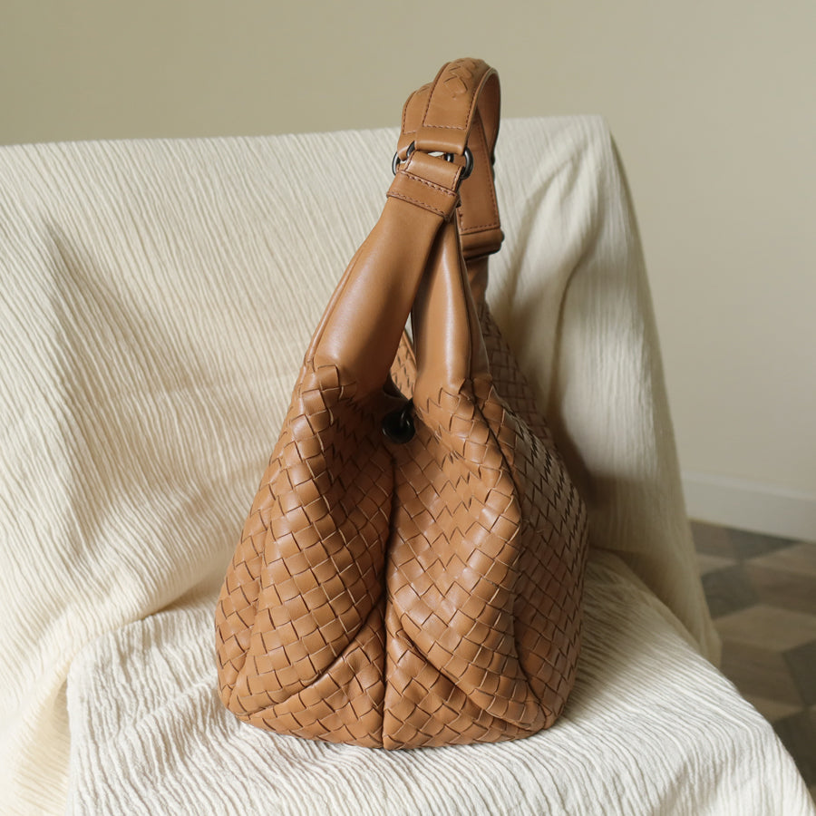 Bottega Veneta Vintage Caramel Brown Intrecciato Campana Hobo Shoulder Bag M2