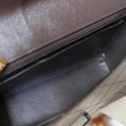 Chanel Vintage Dark Brown Caviar Leather Diamond Stitched Flap Shoulder Bag