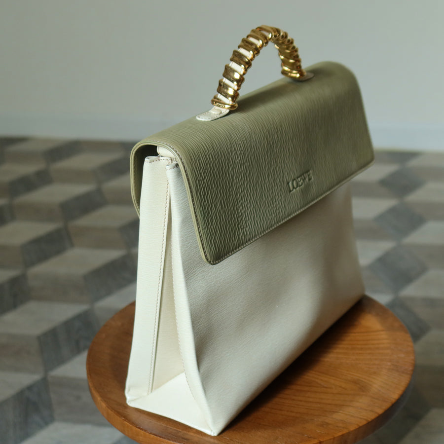 Loewe Vintage Pastel Green Dual Tone Velazquez Leather 2way Shoulder Bag