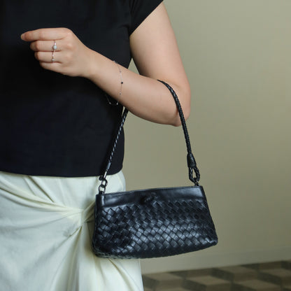 Bottega Veneta Vintage Black Intrecciato Weave Mini Pochette Clutch Shoulder Bag S2