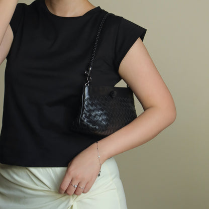 Bottega Veneta Vintage Black Intrecciato Weave Mini Pochette Clutch Shoulder Bag S2
