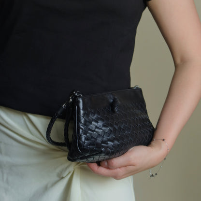 Bottega Veneta Vintage Black Intrecciato Weave Mini Pochette Clutch Shoulder Bag S2