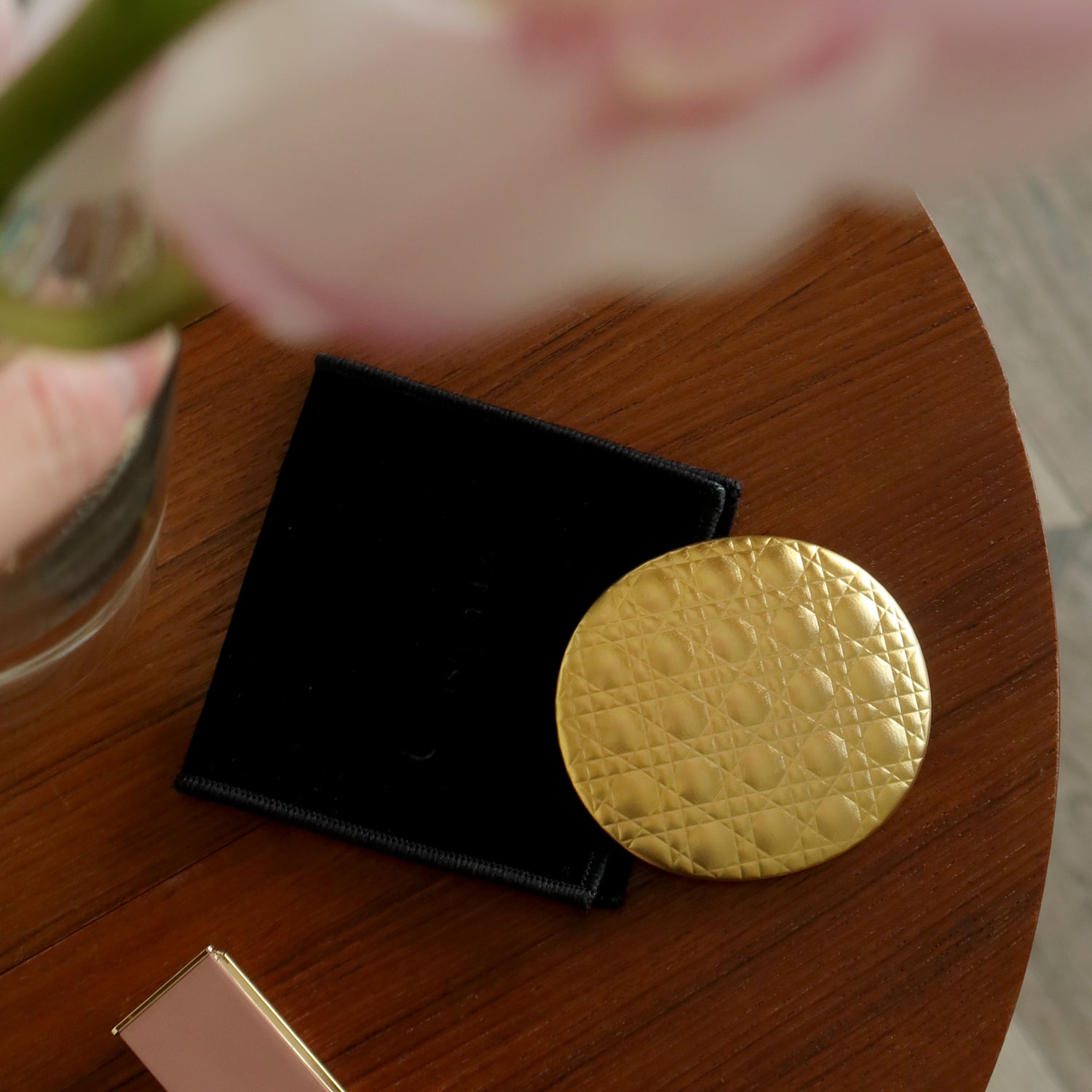 Rare Christian Dior Vintage Metallic Gold Cannage Motif Mirror