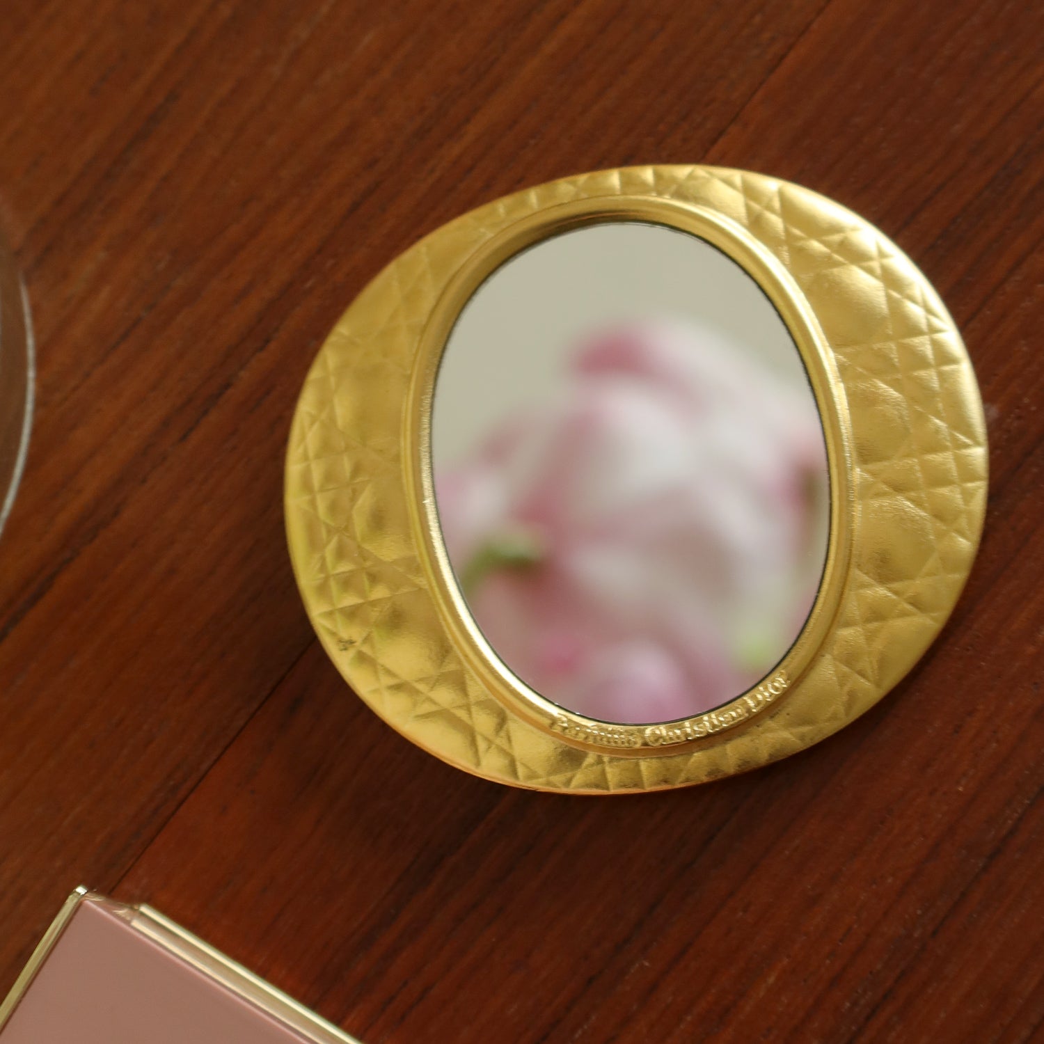 Rare Christian Dior Vintage Metallic Gold Cannage Motif Mirror