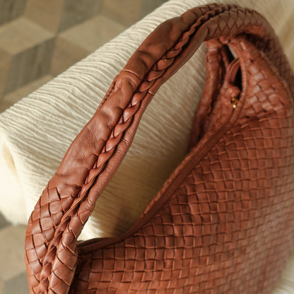 Bottega Veneta Vintage Coral Brown Intrecciato Weave Large Veneta Hobo Bag