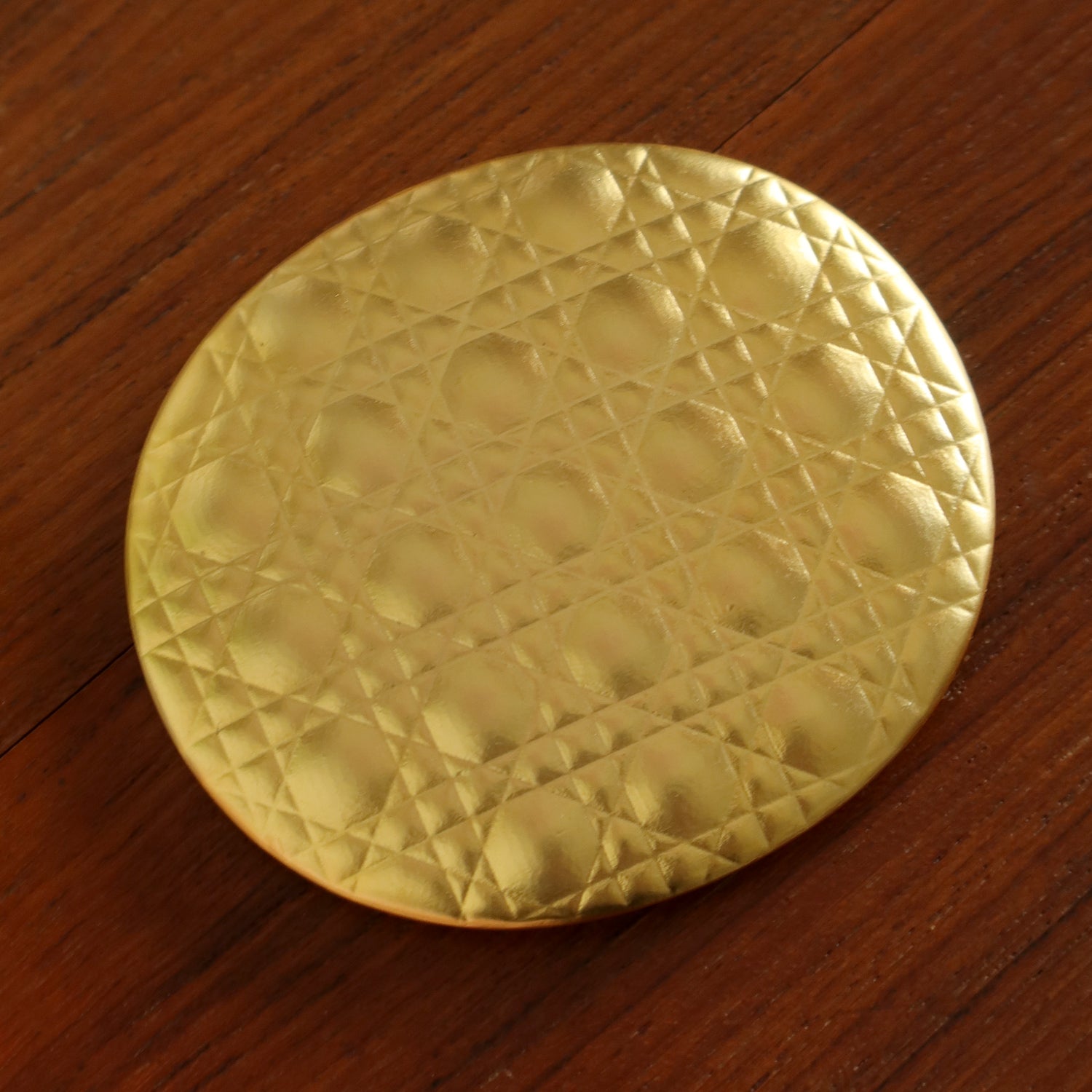 Rare Christian Dior Vintage Metallic Gold Cannage Motif Mirror