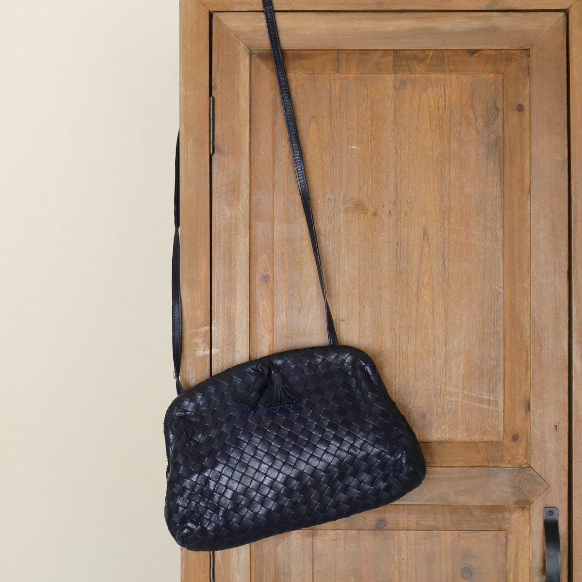 Bottega Veneta Vintage Intrecciato Weave Leather Kiss Lock Crossbody Flap Bag