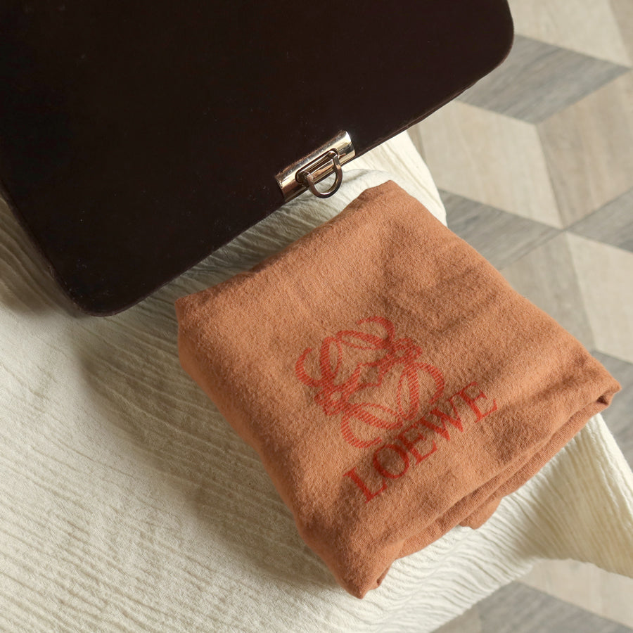 Loewe Vintage Dark Brown Leather Gancini Top Handle Flap Bag