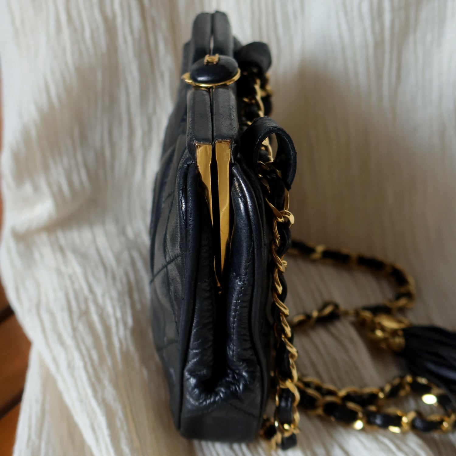 Chanel Vintage Matelasse Black Lambskin Quilted Shoulder & Belt Bag