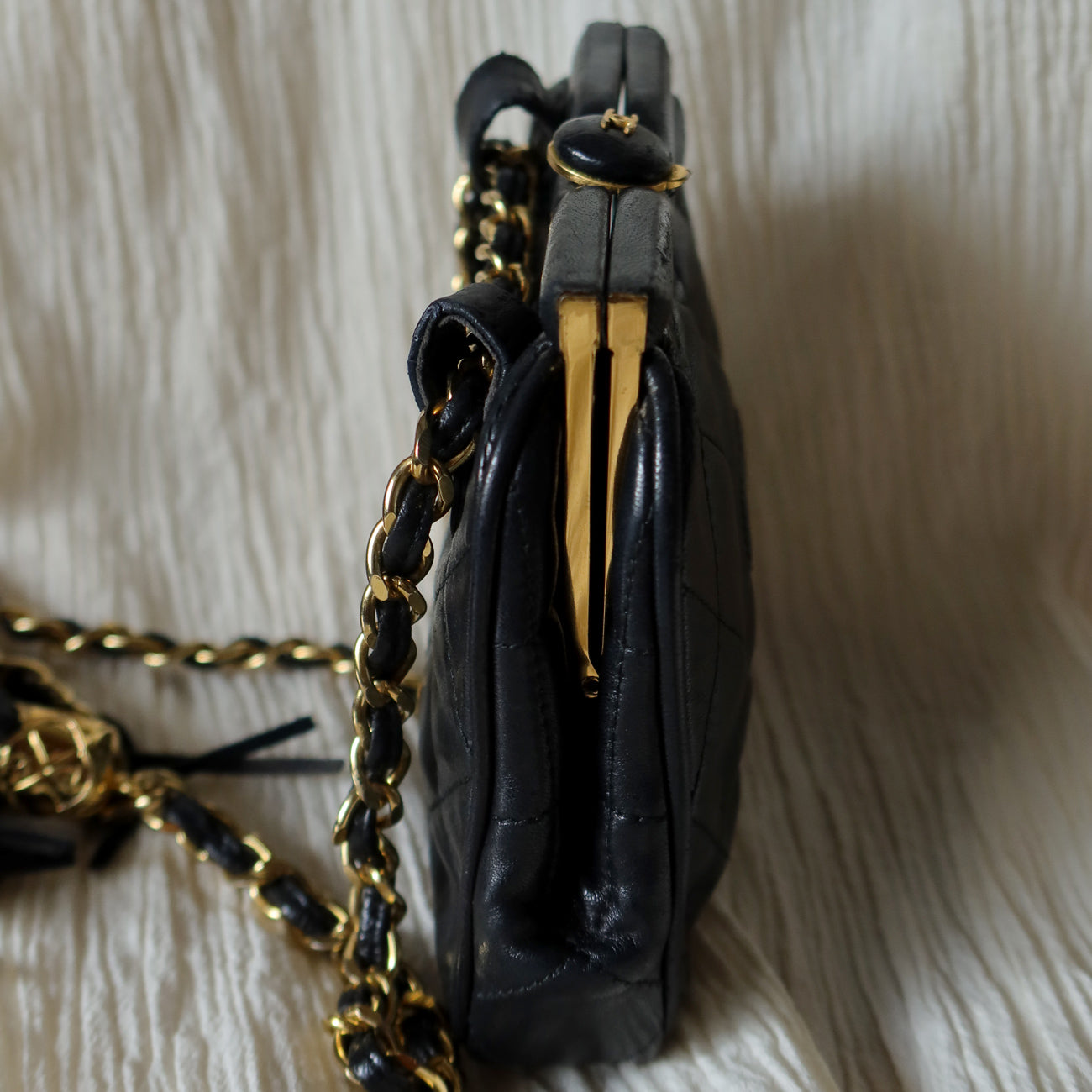 Chanel Vintage Matelasse Black Lambskin Quilted Shoulder & Belt Bag