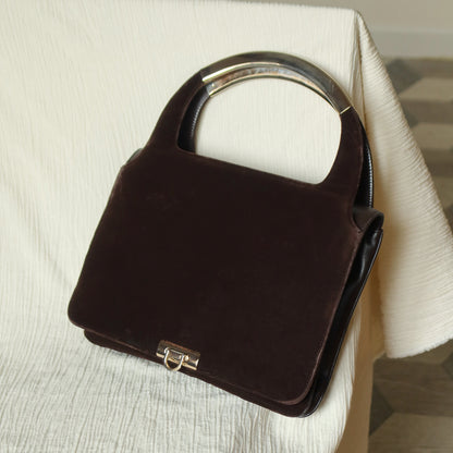 Loewe Vintage Dark Brown Leather Gancini Top Handle Flap Bag