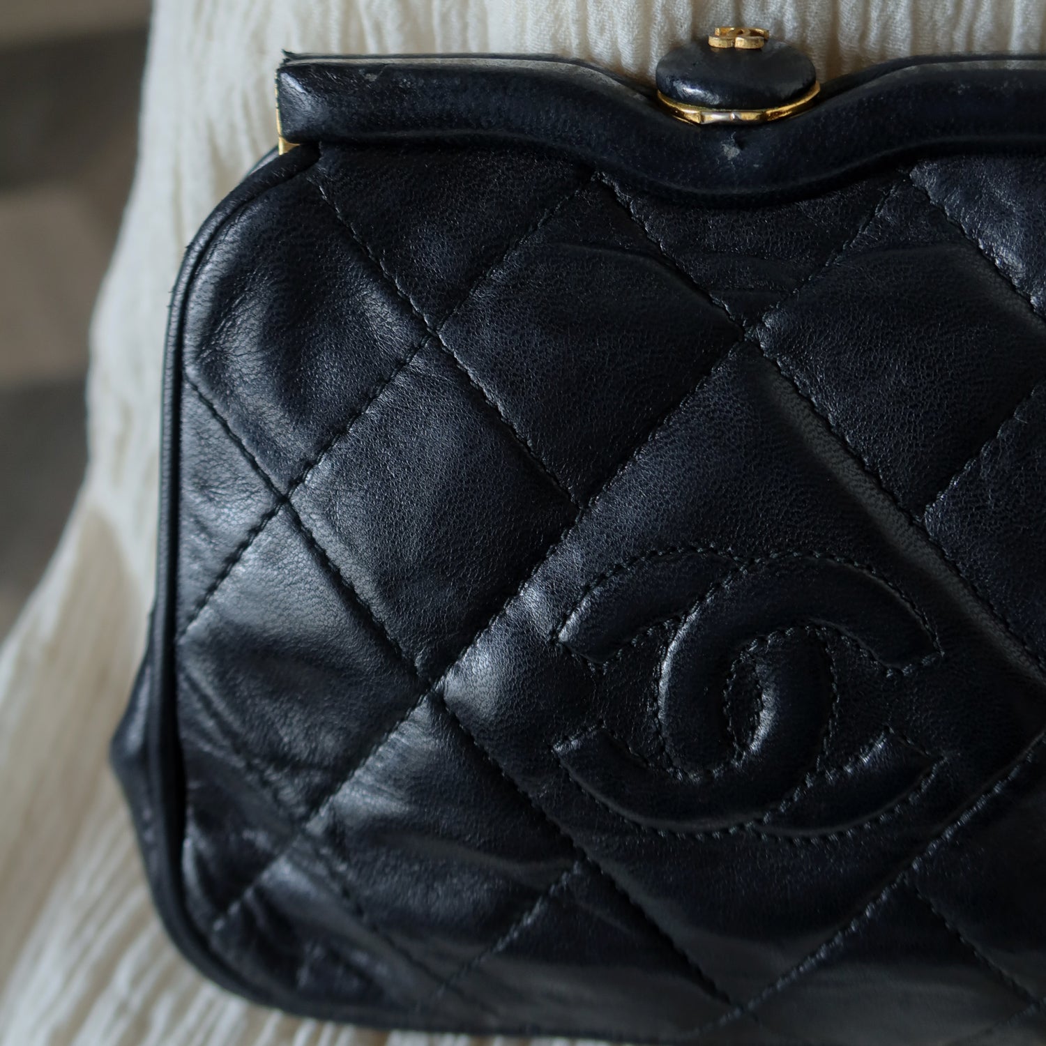 Chanel Vintage Matelasse Black Lambskin Quilted Shoulder & Belt Bag