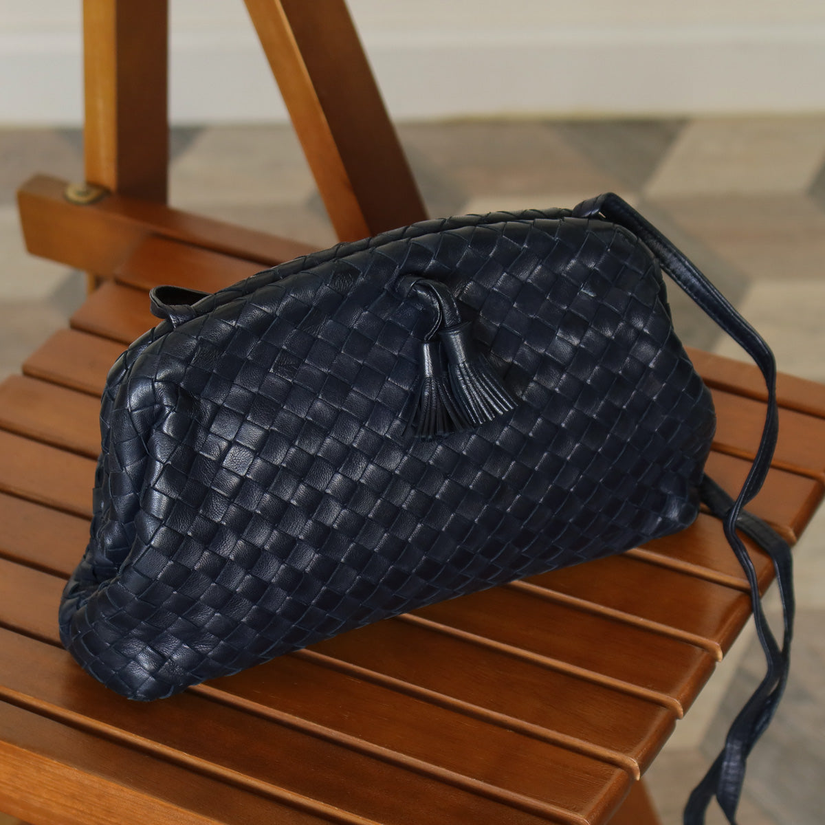 Bottega Veneta Vintage Intrecciato Weave Leather Kiss Lock Crossbody Flap Bag