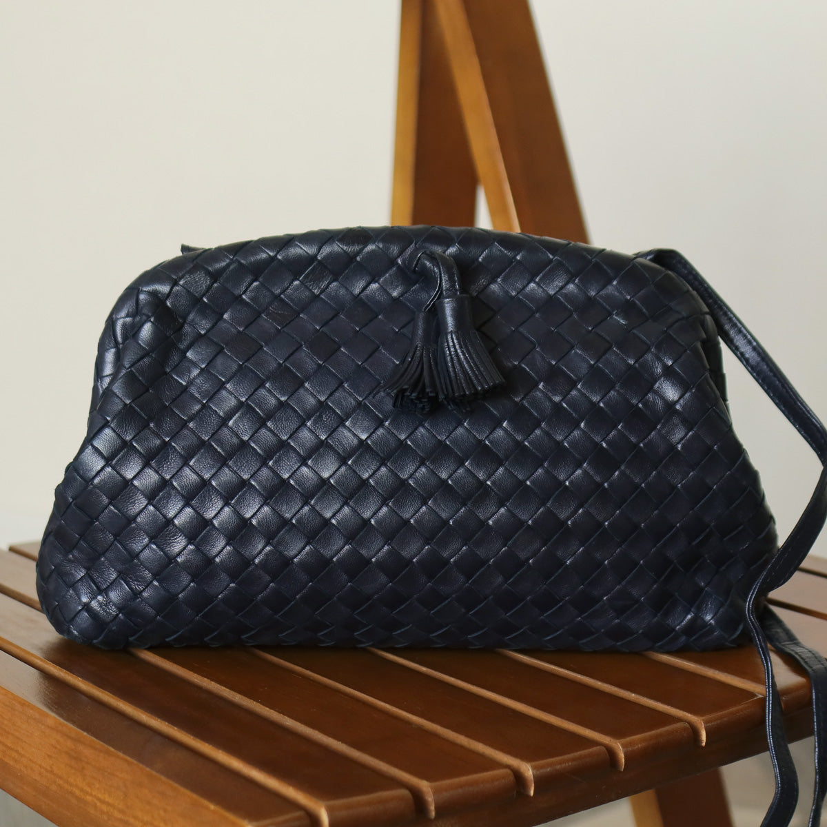 Bottega Veneta Vintage Intrecciato Weave Leather Kiss Lock Crossbody Flap Bag