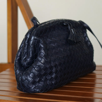 Bottega Veneta Vintage Intrecciato Weave Leather Kiss Lock Crossbody Flap Bag