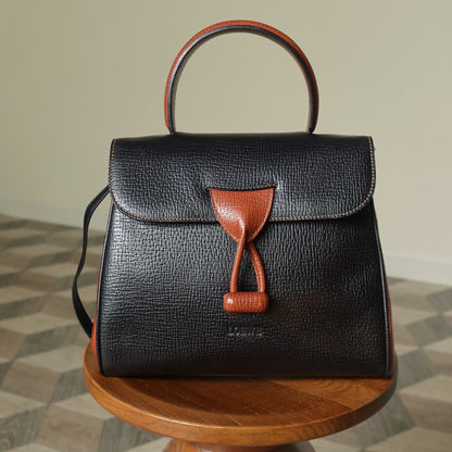 Loewe Vintage Black Brown Grained Leather Twisted Knot 2way Shoulder Flap Bag