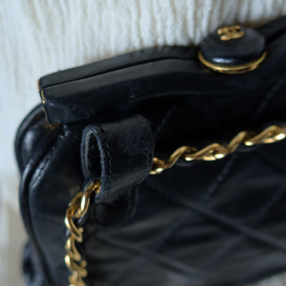 Chanel Vintage Matelasse Black Lambskin Quilted Shoulder & Belt Bag