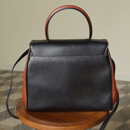 Loewe Vintage Black Brown Grained Leather Twisted Knot 2way Shoulder Flap Bag